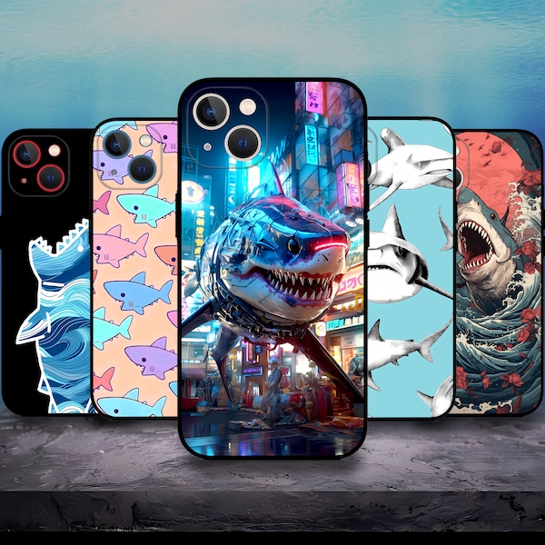 Shark Art Illustration Phone case for iPhone 15/14/13/12/11/SE/X/8/7/6 S24 S23 S22 S21 S20 A55 A54 A53 A35 A34 A15 A14 A13 Google Pixel 7/8A