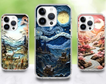 Papier Art paysage paysage coque de téléphone pour iPhone 15/14/13/12/11/SE/X S24 S23 S22 S21 S20 A55 A54 A53 A35 A34 A15 A14 A13 Google Pixel 7/8A