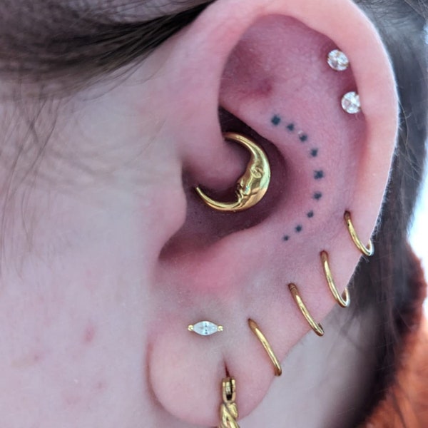 F-136 Titanium Moon Man Daith Hoop Earring Gold&Sliver, 1.2*8mm/10mm,  Helix ring, Titanium Piercing Jewelry, Hinged Septum, Nose Ring