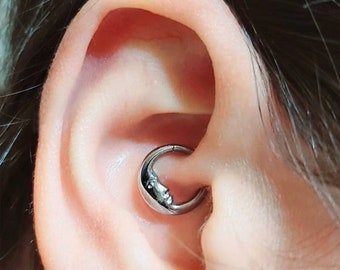 Clicker Daith homme lune en titane 16G, bague articulée Daith, bijoux Daith en acier, cerceau Daith, clicker Daith, boucle d'oreille Daith 1,2*8/10 mm