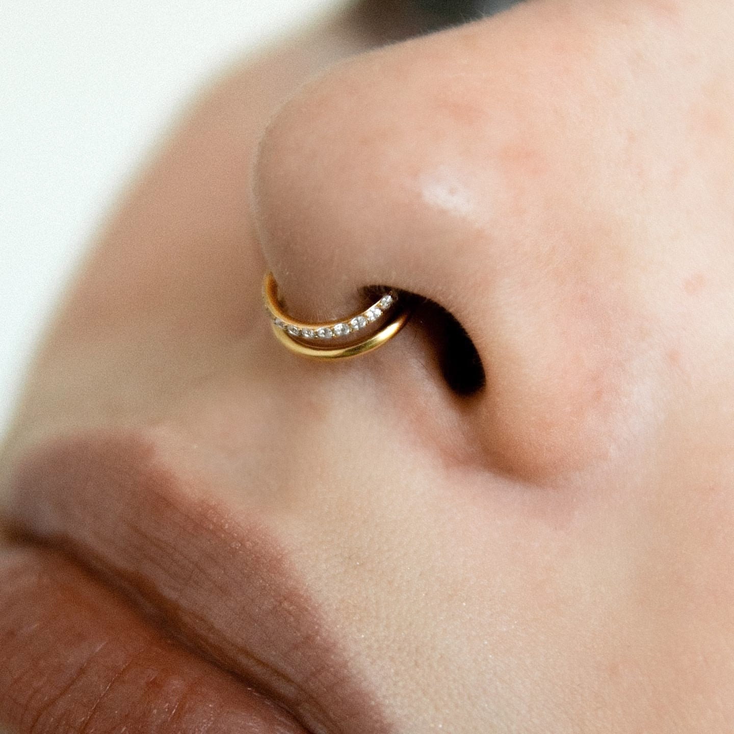18KT Solid Gold Fixed Bead Nose Ring Hoop Septum 5/16