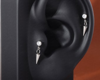 16G F-136 Titanium Spike Stud Earring, 1.2*6/8/10mm, Internally Threaded Stud, Flat Back Earring, Cartilage Stud, Tragus Stud, Gift Packaged