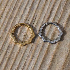 16G Surgical Steel Flower Daith Earring Hoop Hinged Setpum Ring Piercing 1.28/10mm Silver Gold Daith Piercing Jewelry Septum Clicker image 2