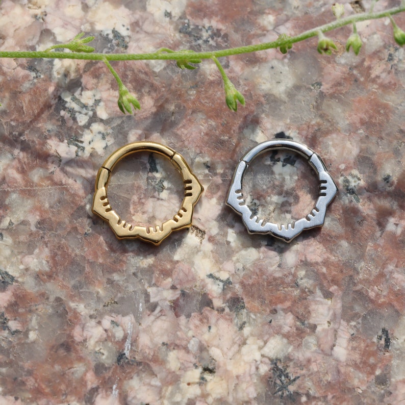 16G Surgical Steel Flower Daith Earring Hoop Hinged Setpum Ring Piercing 1.28/10mm Silver Gold Daith Piercing Jewelry Septum Clicker image 3