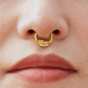 F-136 Titanium Moon Man Hinged Septum Gold&Sliver, 1.2*8mm/10mm, boucle d’oreille Daith Hoop, anneau Helix, bijoux piercing en titane, anneau de nez