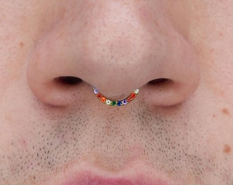 F-136 Anneau de septum CZ coloré en titane | Anneau de septum articulé| Créoles Daith| Anneau de septum choisi par le perceur | Septum hypoallergénique 1,2 * 8/10 mm