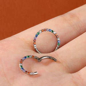 F-136 Titanium Colorful CZ Septum Ring Hinged Septum Hoop Daith Earring Hoop Piercer Picked Septum Ring Hypoallergenic Septum 1.28/10mm Silver