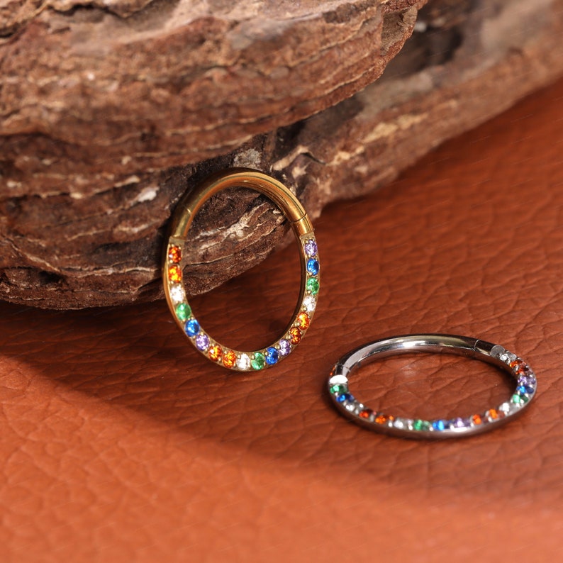 F-136 Titanium Colorful CZ Septum Ring Hinged Septum Hoop Daith Earring Hoop Piercer Picked Septum Ring Hypoallergenic Septum 1.28/10mm image 4