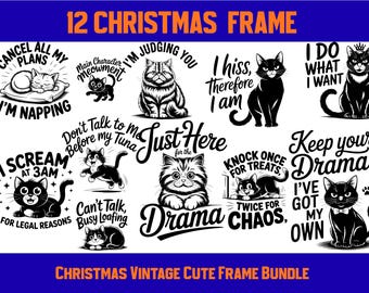 Cute Sarcastic Cat SVG Bundle for Cricut and Sublimation – 110 Sassy Black Cat Quotes PNG Files for Cat Lovers and Crafters