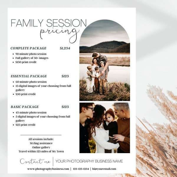 CANVA Family Photography Pricing Guide Template Editable