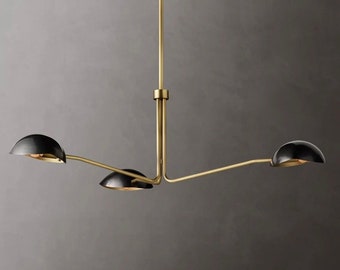 1950&#39;s Mid Century Antique Brass Black Orb Sputnik Italian Ceiling Handmade 3 orbs Matt black Antique Fully Brass Homedecor Fixture