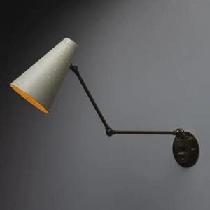 1920 Mid-Century Modern Adjustable Brass Wall Sconce with Perforated Cone Shade – Italian Stilnovo Style Swing Arm Lamp Adjustable Arm