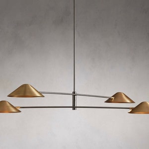 1950's Italian Mid Century 4 Light Mid Century Modern Raw Brass Pendant Sputnik chandelier light Fixture Modern Brass Chandelier
