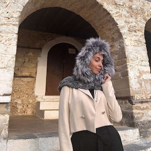 Cachecol de pele de raposa de Astrakhan cinza: gola de inverno luxuosa