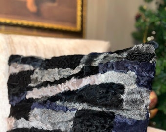 Real Astrakhan Fur Pillow Cover: Square Multicolor Home Decor