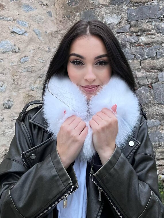 Headband Winter White Fox Fur with leather Hair Accessory with Voluminous T… Chinchilla Fur Earmuffs Accessory From FurbySD main image 3