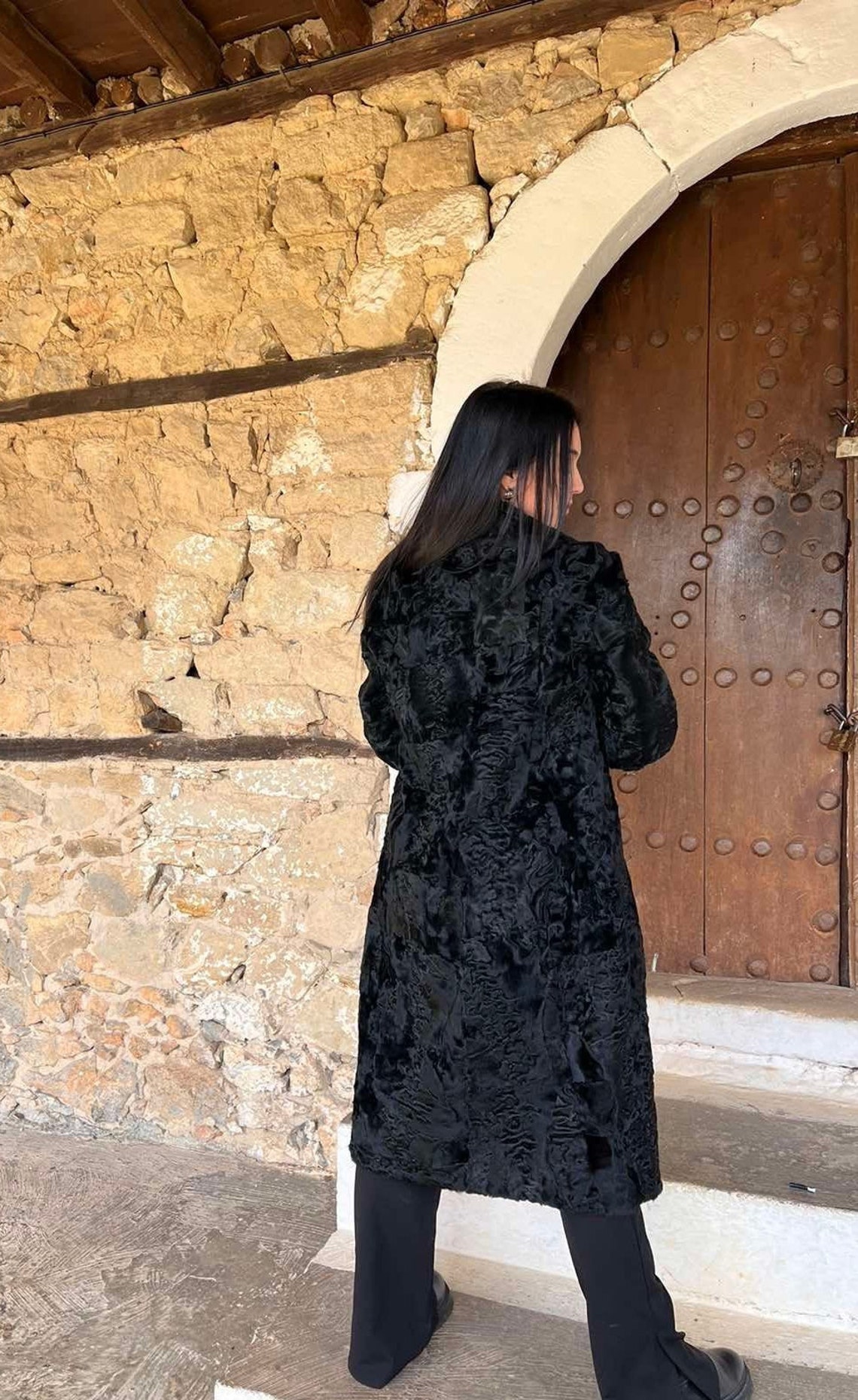 Real Fur Coat Made of Astrakhan Fur in Black, Astrakhan Fur Coat, Black Real Fur Coat, Handmade