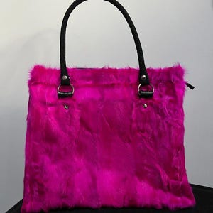 Bolso de mano de piel de astracán rosa para mujer, bolso de hombro de piel de astracán auténtica, bolso de hombro tipo cartera de piel, bolso de mano de piel con correa de ante.