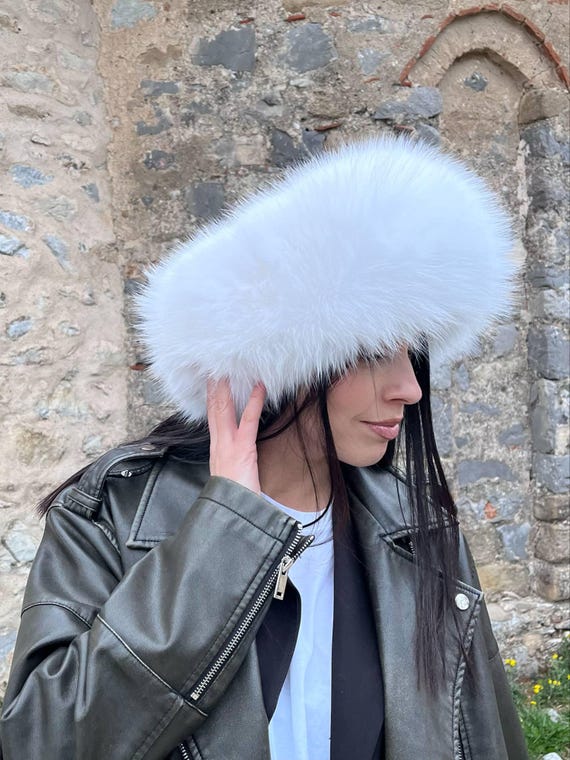 Headband Winter White Fox Fur with leather Hair Accessory with Voluminous T… Chinchilla Fur Earmuffs Accessory From FurbySD main image 2