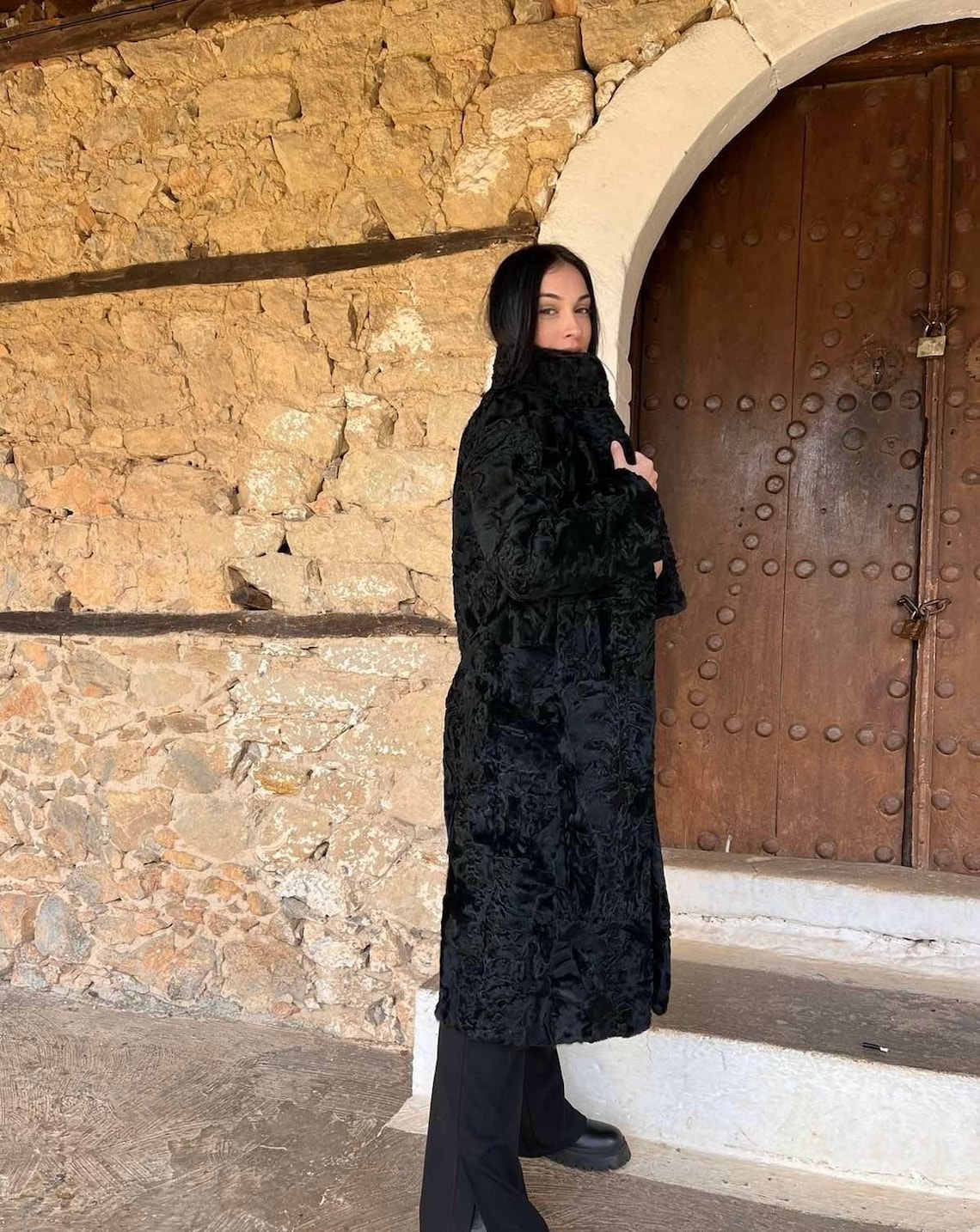 Real Fur Coat Made of Astrakhan Fur in Black, Astrakhan Fur Coat, Black Real Fur Coat, Handmade