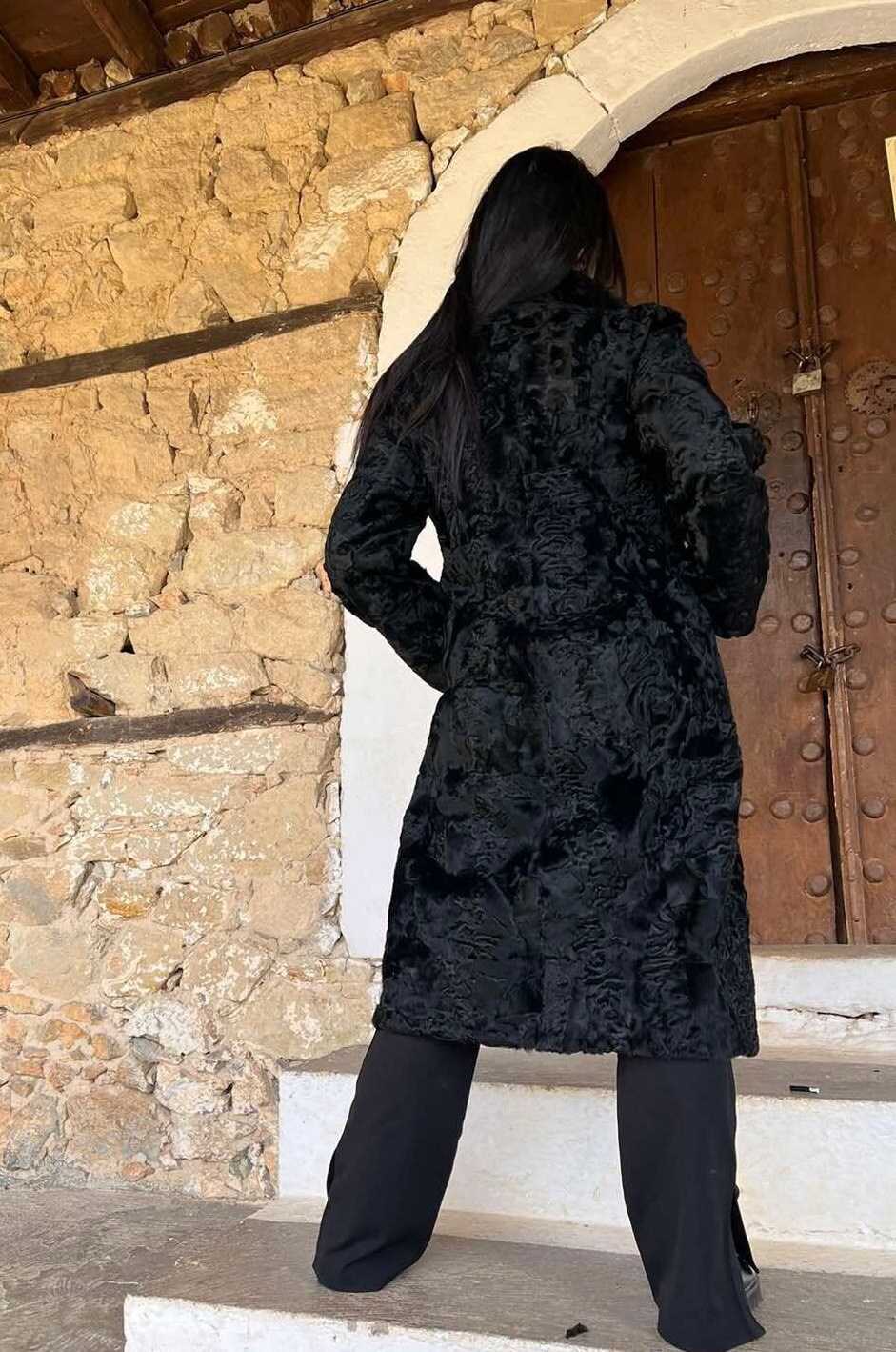 Real Fur Coat Made of Astrakhan Fur in Black, Astrakhan Fur Coat, Black Real Fur Coat, Handmade