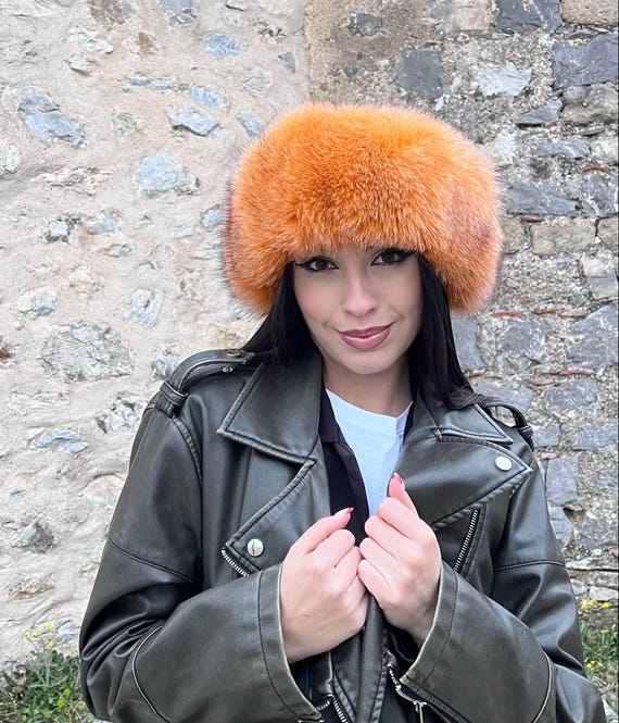Elegant Orange Fox Fur Headband for Ultimate Winter Warmth  display picture 2