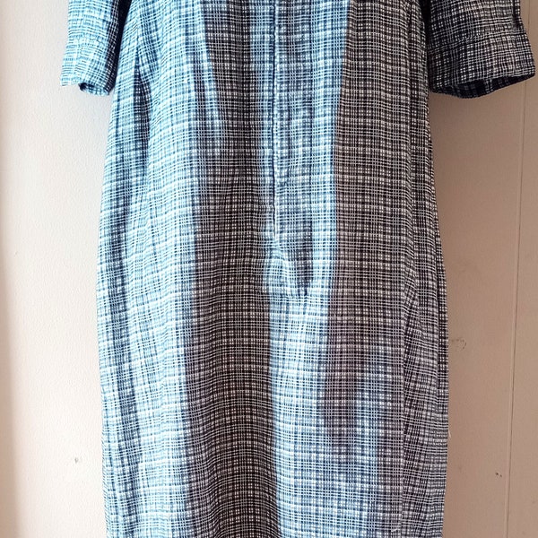 Vintage Clothing Mamasan Dress Mid-20th C Hand-Tailored Silk-Cotton Black-White Plaid Japan Retro Dressmaker