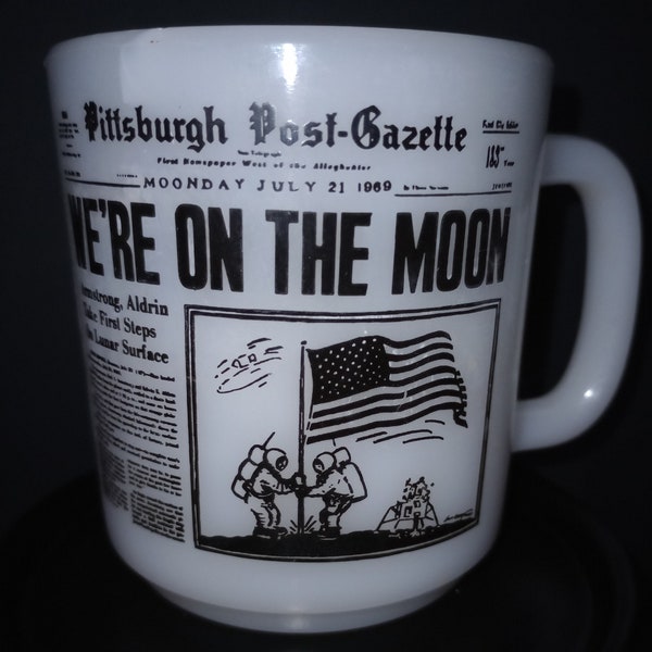 Mug Vintage We're On the Moon Pittsburgh Post-Gazette Promo Ad Opaque Glass