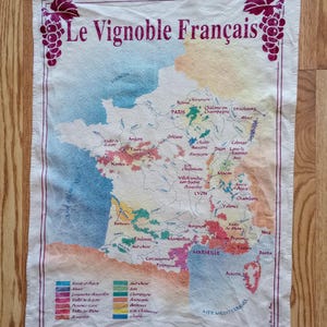 Französisches Brocante Geschirrtuch Torchon Vignoble Francais Frankreich Weinregionen Baumwolle