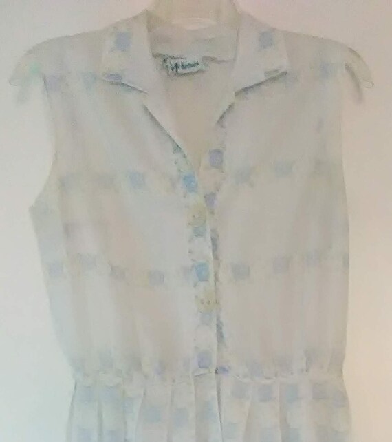 Dress Vintage Mid-Century Cotton Light Blue Flora… - image 2