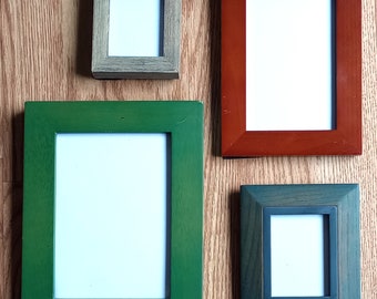 Lot de 4 cadres en bois vintage des années 90, vert marron bleu gris Decor Gallery