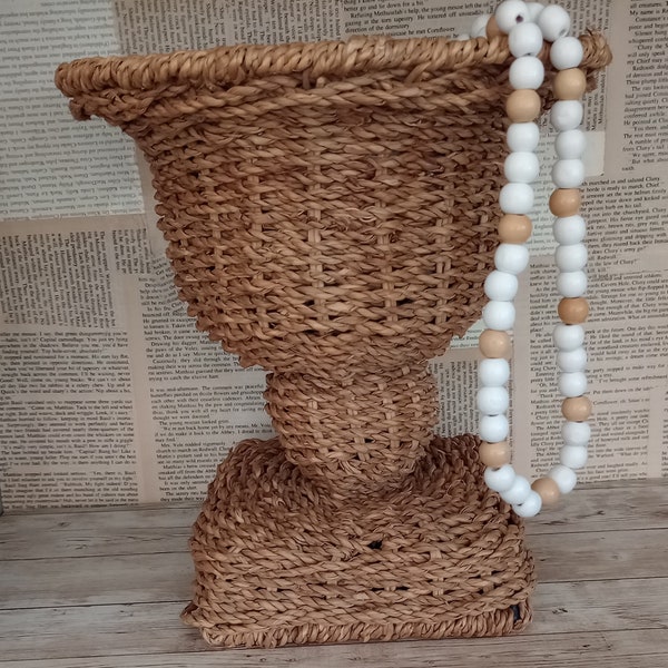 Planter Woven Sisal Pedestal Urn Handcrafted Cachepot Boho Decor 10x9"