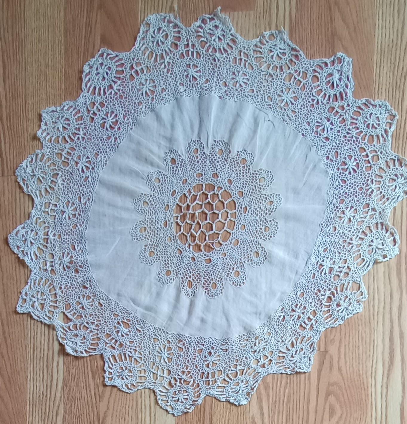 小物 France antique Tablier French Brocante Antique Tablecloth 27-inch Topper Damask