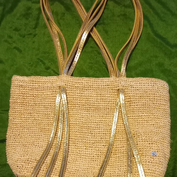 Bag Flora Bella Tote Vintage Anthropologie Gold Metallic Leather Double Handles