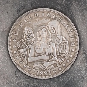 Hand geschlagen - Sinner oder Good Luck doppelseitige Münze- MementoMori/Skull/Tod .999 versilberte Replica Münze/Token/Medaille