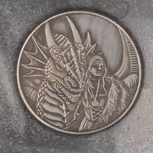 Dólar de prata Morgan cunhado à mão - Cavaleiro de dragão - Moeda/Ficha/Medalha de jogo D&D, RPG, MTG