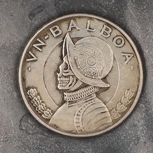 Handgestempelt Panama VN Balboa Schädel Münze - Mexikanische Silber Republika De Panama - MementoMori / Skelett .999 Silber Replik Token / Medaille