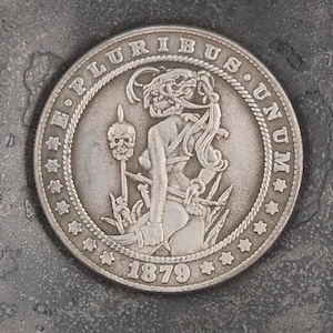 Handgeschlagener Azteken-Kopf - U.S.A. Morgan Dollar .999 überzogene Replik-Münze/Token für ein Kabinett der Raritäten