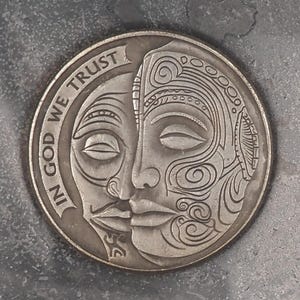 Dólar de prata Morgan batido à mão - Rosto místico de elfo arcano da floresta - Moeda/ficha/medalha de jogo D&D, RPG, MTG