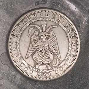 Hand Struck Morgan Templar Sabbatic Goat Baphomet /Vanitas/MementoMori/Occultist/Satanist/Devil/Hell .999 Silver Plated Replica Coin