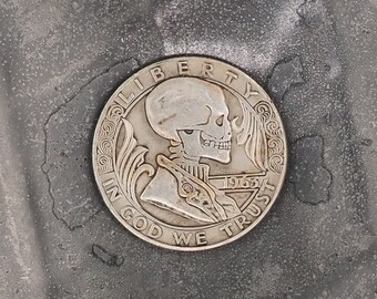 Hand Struck Half Dollar Captain & Commander - Skull/Vanitas/MementoMori/Death/President .999 Silver Plated Replica Civil War Hobo Coin