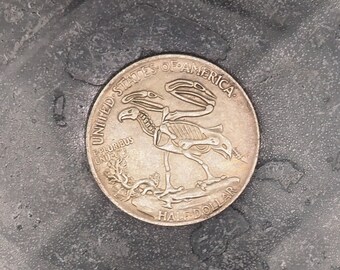 Hand Struck Half Dollar Carved/Hobo/Skeleton Eagle/Vanitas/MementoMori/Death .999 Silver Plated Replica Coin/Token/Medal