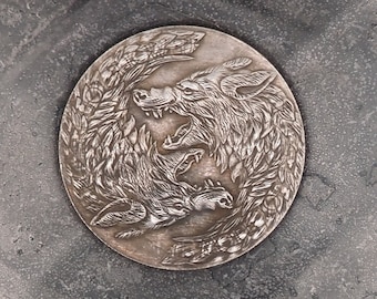 Hand Struck Morgan Silver Dollar Carved Wolf - Native/Nature/Twilight/Wolves/Werwolf .999 Silver Plated Replica Coin/Token/Medal