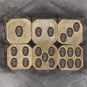Metal Skull Inset 6pcs D6 Dark Occult Antique Brass Dice Set-D&D Dungeons And Dragons/MTG/RPG/TableTopGames-Memento Mori/Vanitas/Gothic