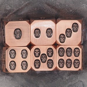 Metal Skull Inset 6pcs D6 Dark Occult Copper Dice Set-D&D Dungeons And Dragons/MTG/RPG/TableTopGames-Memento Mori/Vanitas/Gothic