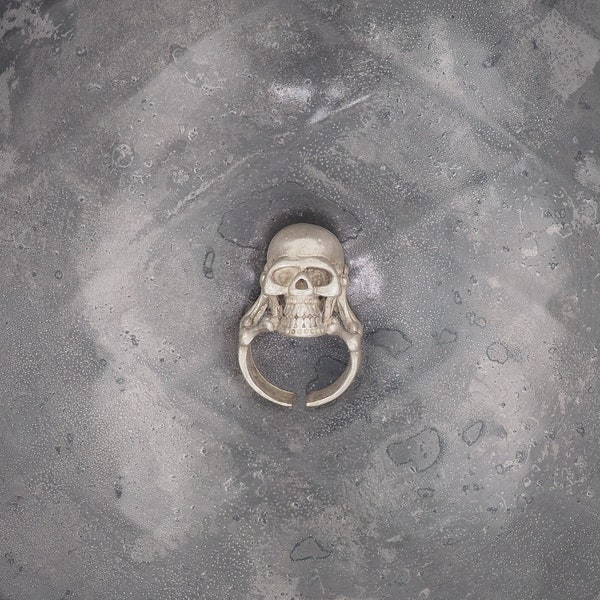 Original Memento Mori Design, Vanitas Skull Silver Ring - A Heavy Hand Forged, Gothic Gift For Him Or Her - Silver Covered