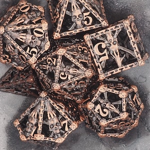 Undead Crossbones Bronze Metal Hohl 7stk D20 Würfel Set-D&D Dungeons And Dragons/MTG/RPG/TableTopGames-Memento Mori/Skull/Vanitas/Gothic