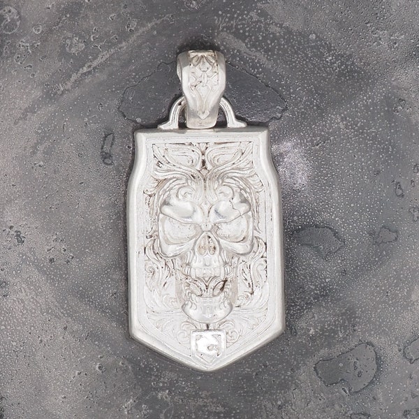 Original Memento Mori Design, Vanitas Skull Silver Pendant - A Heavy Duty Masonic Hand Forged, Gothic Gift For Him Or Her - Silver Covered