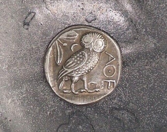 Replica of Ancient Greek Athenian Owl Tetradrachm - Athena&#39;s Owl Coin in Silver Plating - Great Collectable Or For RPG Gaming Counter