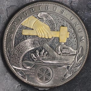 Christs Crucifixion Mechanical Morgan Dollar Replica (Gold Hammer) - Religious/God/Rapture/Biblical/Wrath/Empire - Roman Booteen/Moving Coin